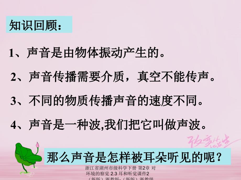 最新浙江省湖州市级科学下册第2章对环境的察觉2.3耳和听觉课件2新版浙教版新版浙教级下册自然科学课件_第2页