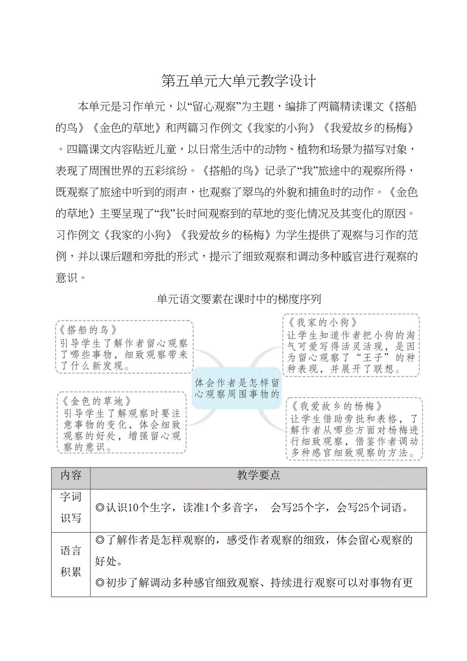 15 搭船的鸟 大单元教学设计统编版三年级语文上册_第1页