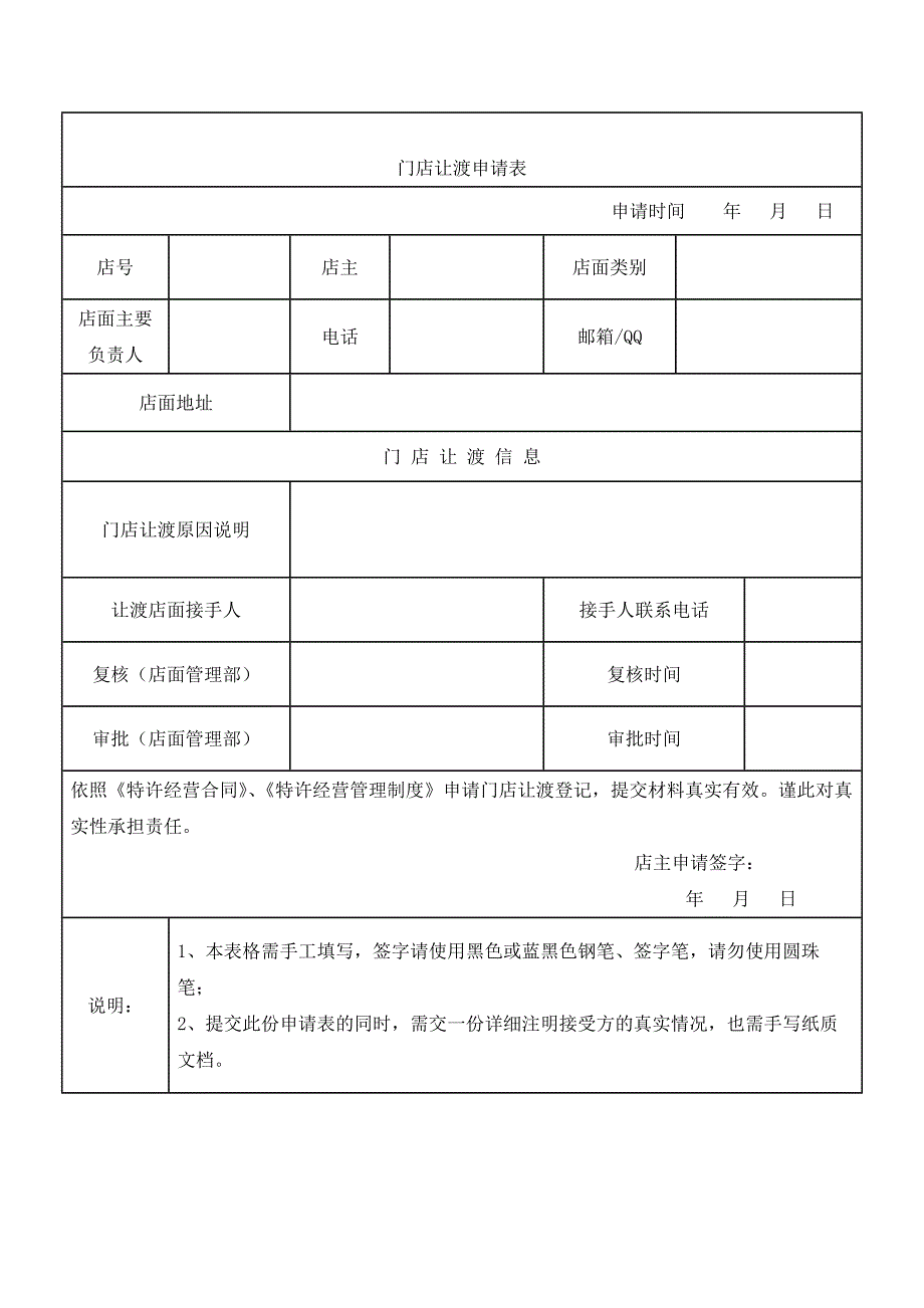 门店让渡申请表_第1页