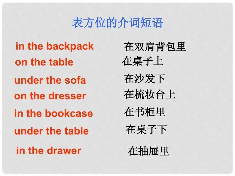 河北省唐山市滦南县青坨营镇初级中学七年级英语上册 Unit 4 where is my schoolbag课件 （新版）人教新目标版_第5页