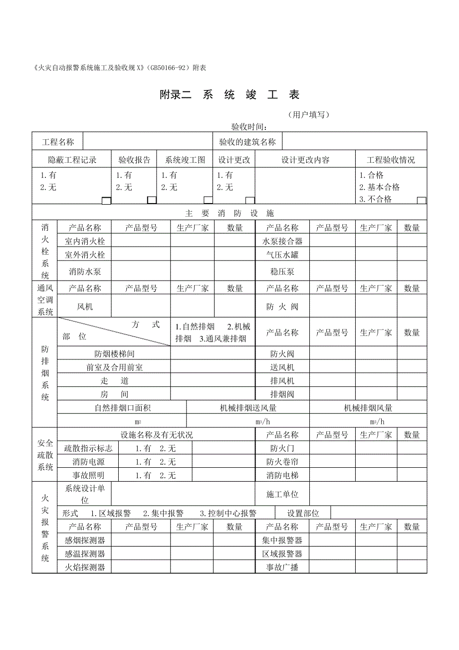 系统竣工表-弱电工程项目表格_第1页