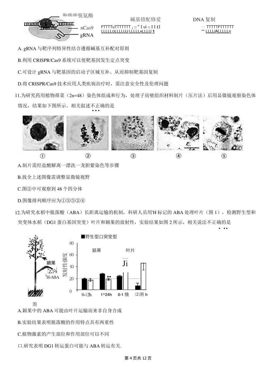 房山区2021届高三年级一模考试生物试题及答案_第5页