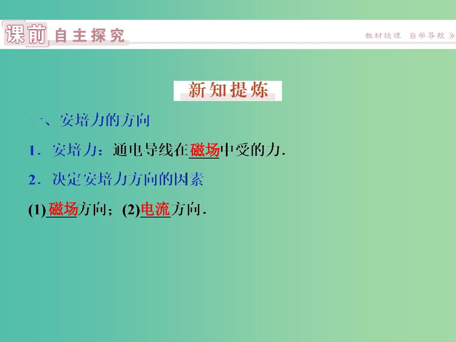 高中物理 第三章 磁场 第4节 通电导线在磁场中受到的力课件 新人教版选修3-1.ppt_第3页