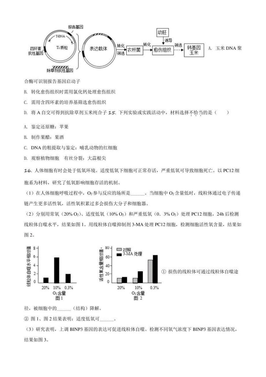 北京市西城区2021届高三年级下册高考二模生物试卷（含详解）_第5页