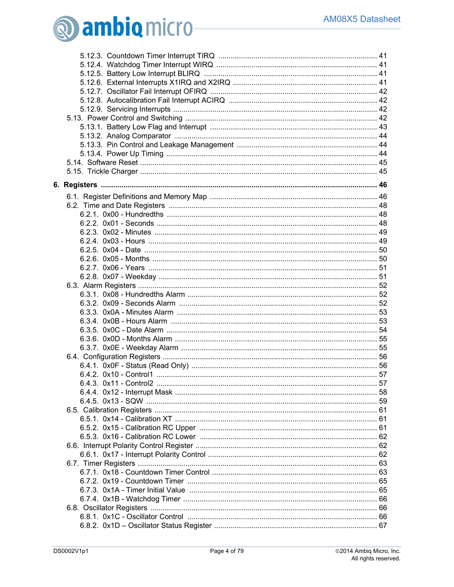 Ambiq Micro低功耗实时时钟芯片AM08X5规格书_第4页