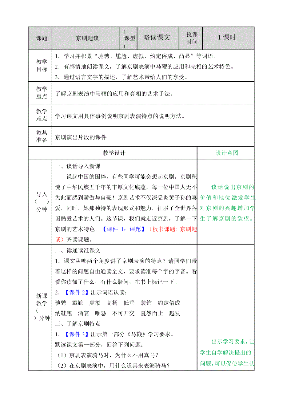 优质部编人教版小学六年级语文上册《京剧趣谈》教学教案_第1页