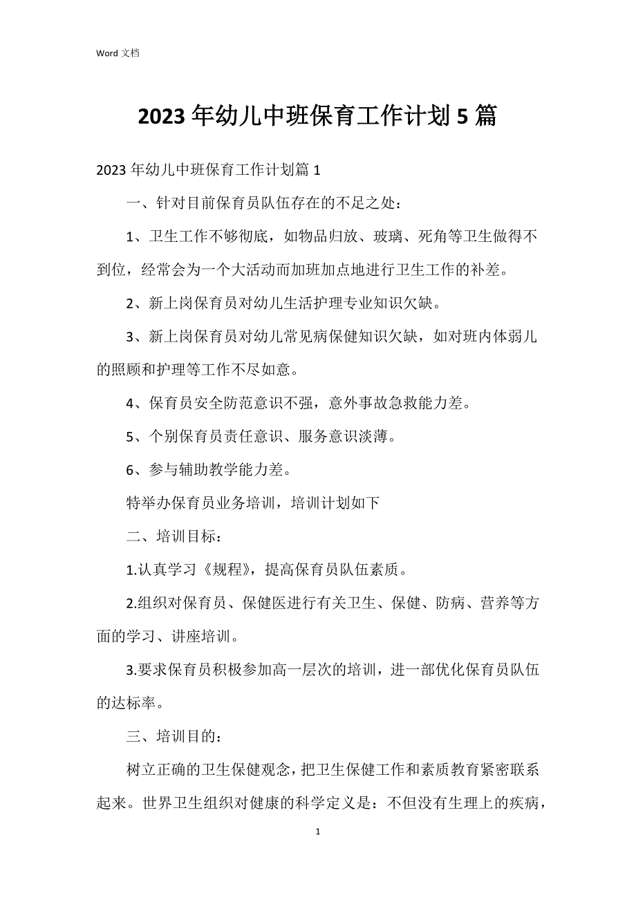 2023年幼儿中班保育工作5篇_第1页