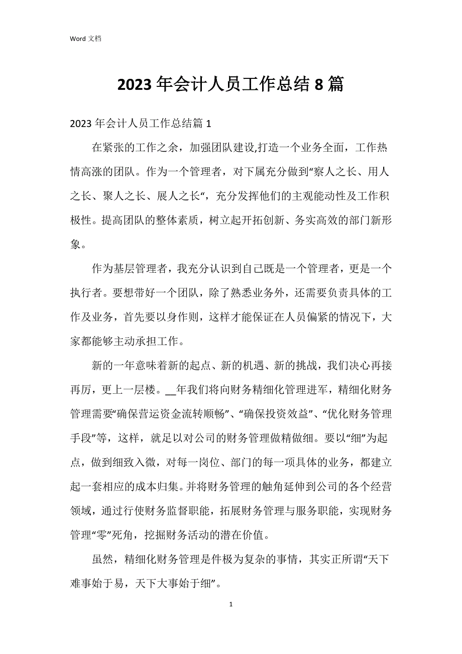 2023年会计人员工作总结8篇_第1页