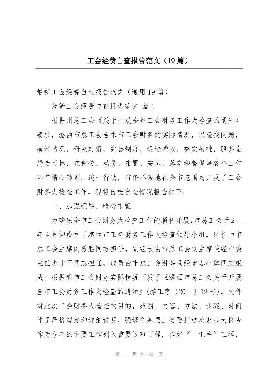 工会经费自查报告范文（19篇）_第1页