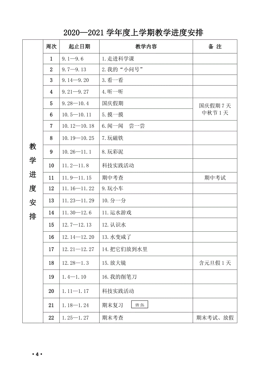 青岛版（五四制）小学科学一年级上册科学全册教案_第4页