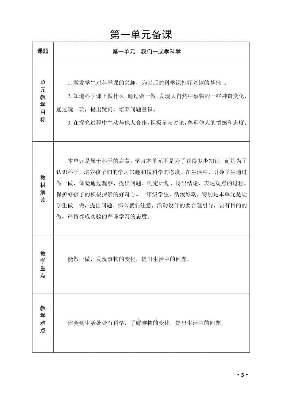 青岛版（五四制）小学科学一年级上册科学全册教案_第5页