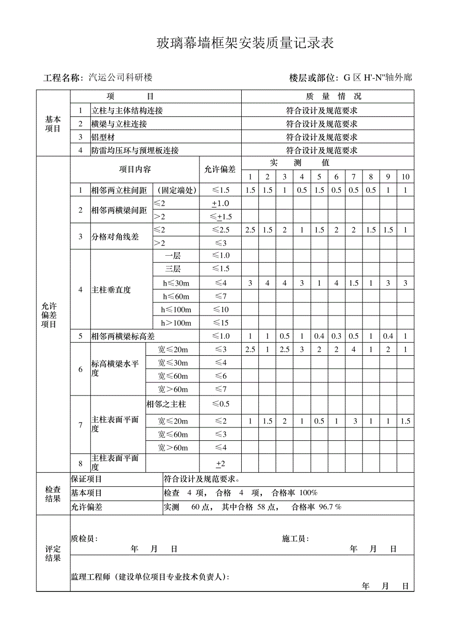 玻璃幕墙龙骨框架报验G_第2页