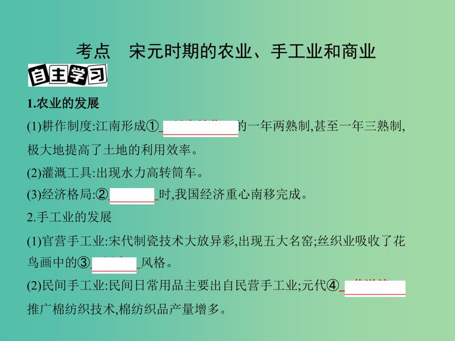 高考历史一轮复习专题四古代中华文明的成熟与鼎盛--宋元第9讲宋元时期农耕经济发展与繁荣课件.ppt_第3页