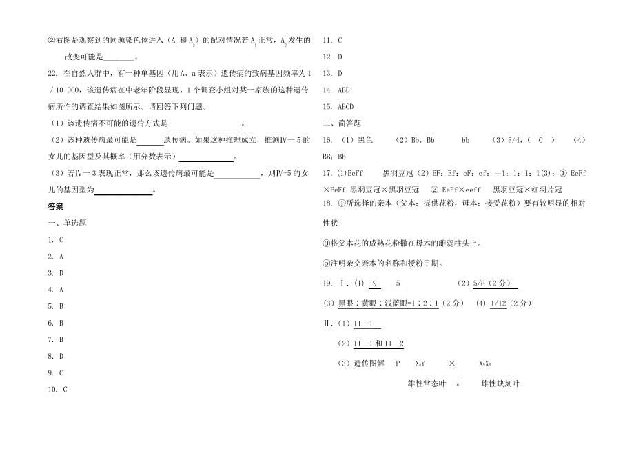 高三生物《遗传的基本规律》单元测试 1_第5页