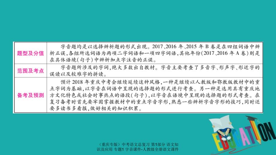 最新中考语文总复习第1部分语文知识及应用专题1字音课件人教级全册语文课件_第2页