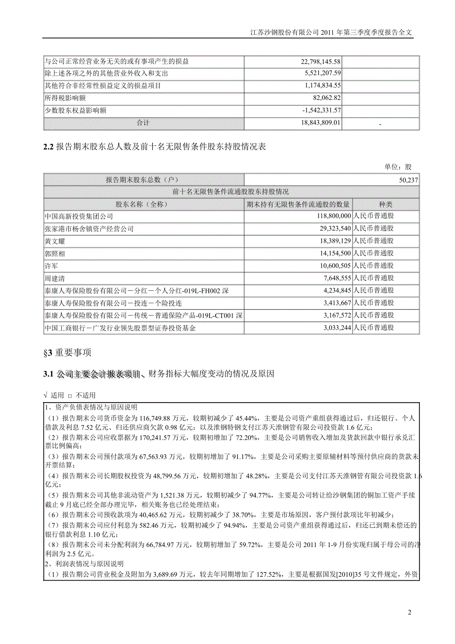 沙钢股份第三季度报告全文_第2页