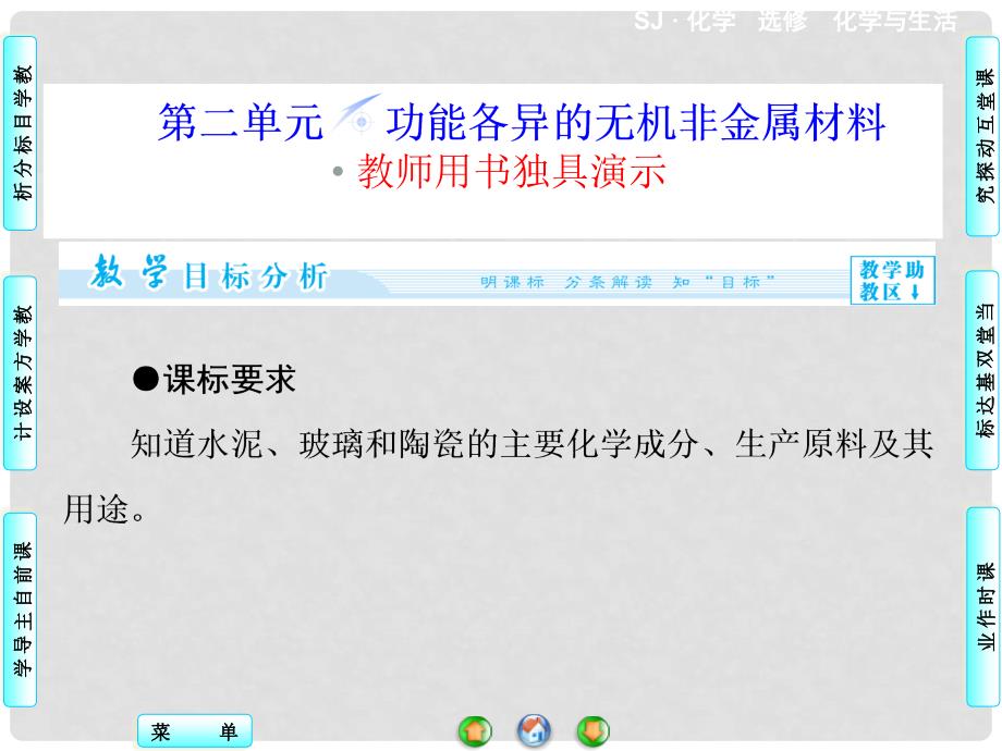 高中化学 专题3 第2单元 功能各异的无机非金属材料同步备课课件 苏教版选修1_第1页