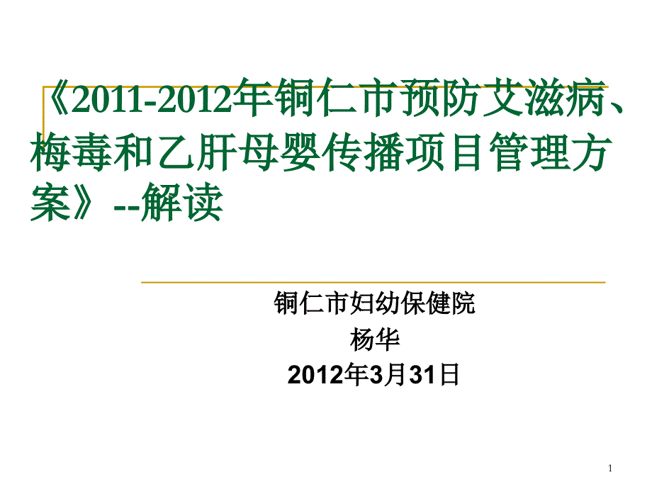 预防艾滋病梅毒与乙肝母婴传播项目管理方案解读_第1页