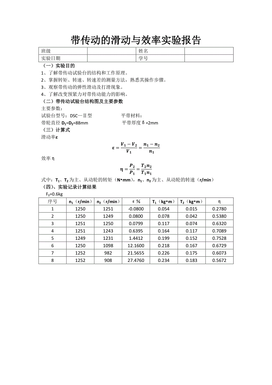 带传动的滑动与效率实验报告_第1页
