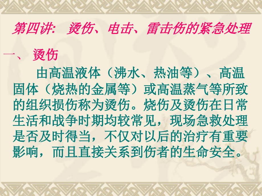 《烫伤电击雷击伤的紧急处理》第四讲课件_第1页