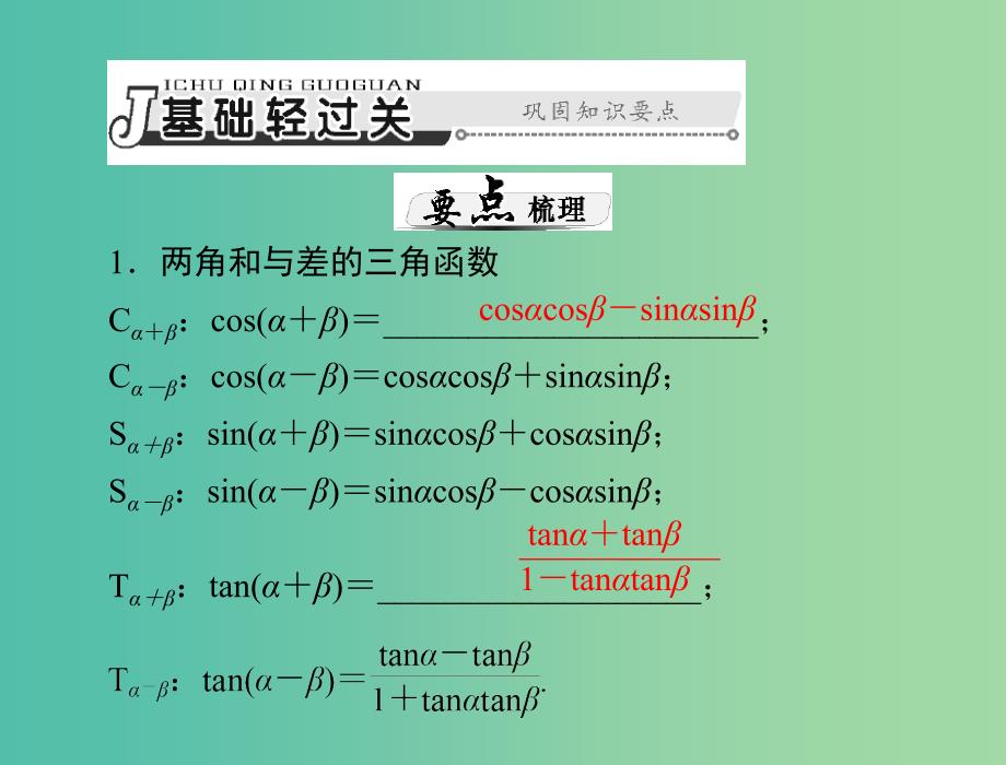 高考数学总复习 第三章 第5讲 两角和与差及二倍角的三角函数公式课件 理.ppt_第3页