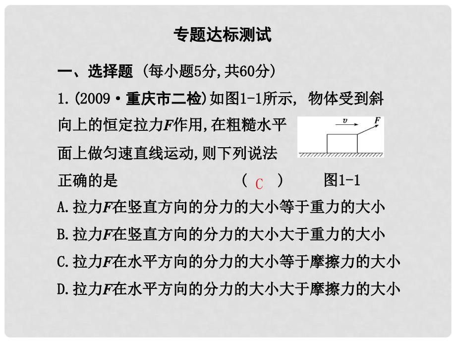 高三物理高考二轮专题复习专题达标测试专题1《力和物体的平衡》_第1页