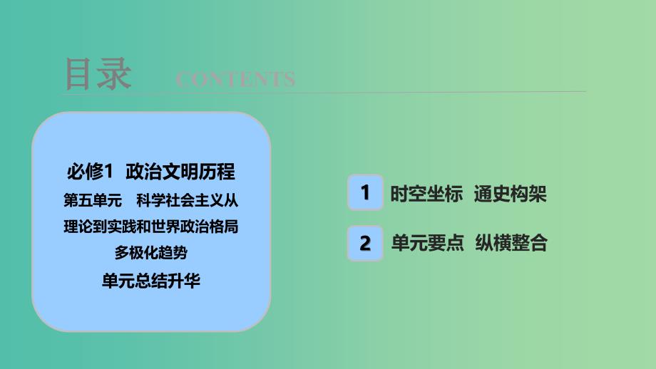 2019届高考历史一轮复习第5单元科学社会主义从理论到实践和世界政治格局多极化趋势单元总结升华课件北师大版必修1 .ppt_第1页