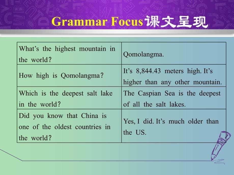 八年级英语下册Unit7What’sthehighestmountainintheworldSectionAGrammarFocus-4c课件新版人教新目标版.ppt_第5页