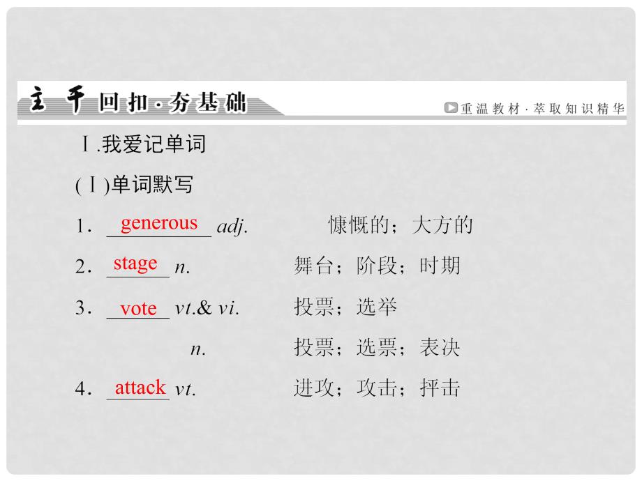 高考英语一轮复习 模块复习方略 第1部分 必修1 Unit5 Nelson Mandelaa modern hero课件 新人教版必修1_第2页