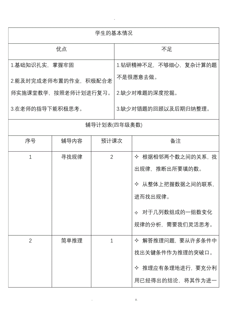 四年级奥数辅导计划_第1页