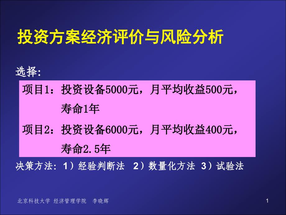 投资方案经济评价与风险_第1页