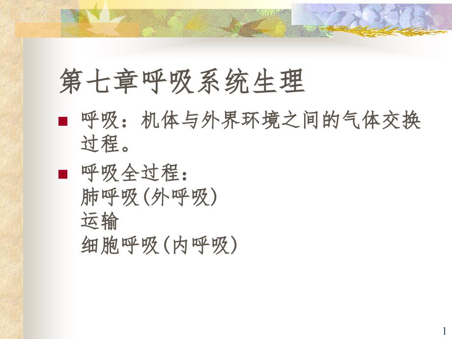 概述呼吸机体与外界环境之间的气体交换过程呼吸全PPT演示课件_第1页