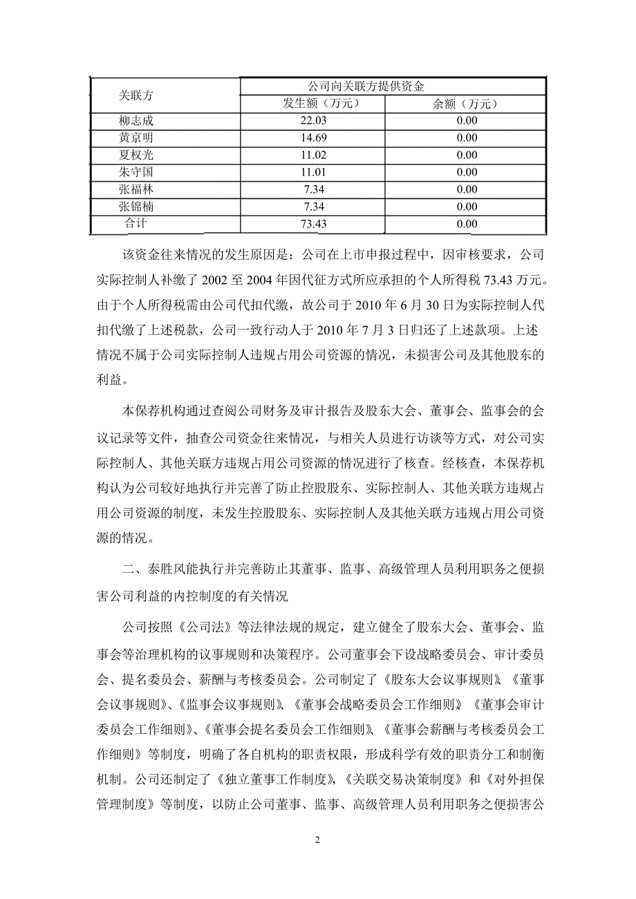 泰胜风能安信证券股份有限公司关于公司持续督导跟踪报告_第2页