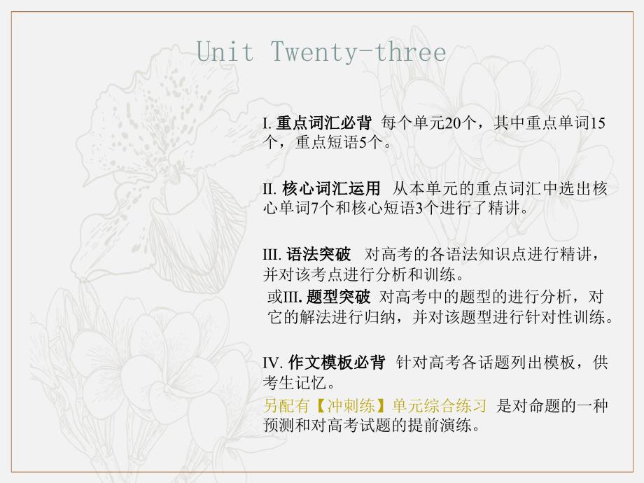新课标英语艺考生文化课冲刺点金课件：Unit Twentythree_第1页