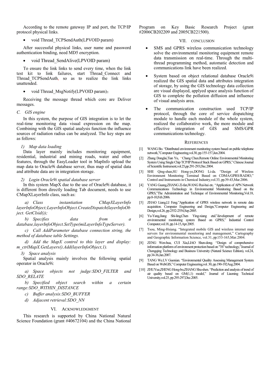 外文翻译--Environmental Monitoring System Based on GIS and Wireless Communications_第4页