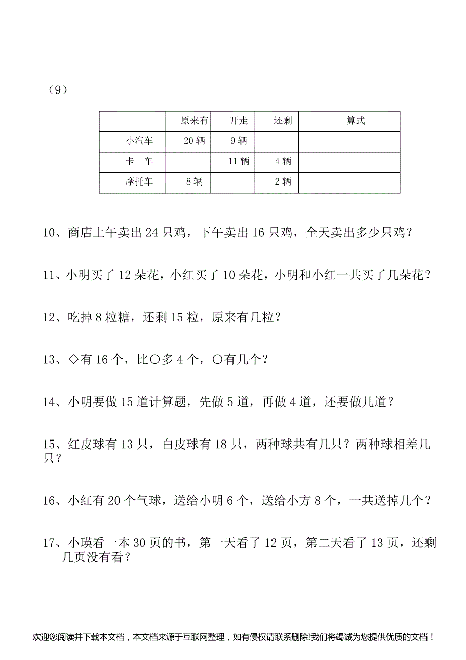 小学一年级上学期数学应用题大全004916_第4页