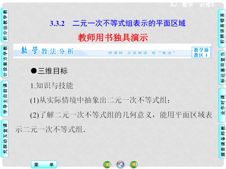 高中数学 3.3.2 二元一次不等式组表示的平面区域配套课件 苏教版必修5_第1页