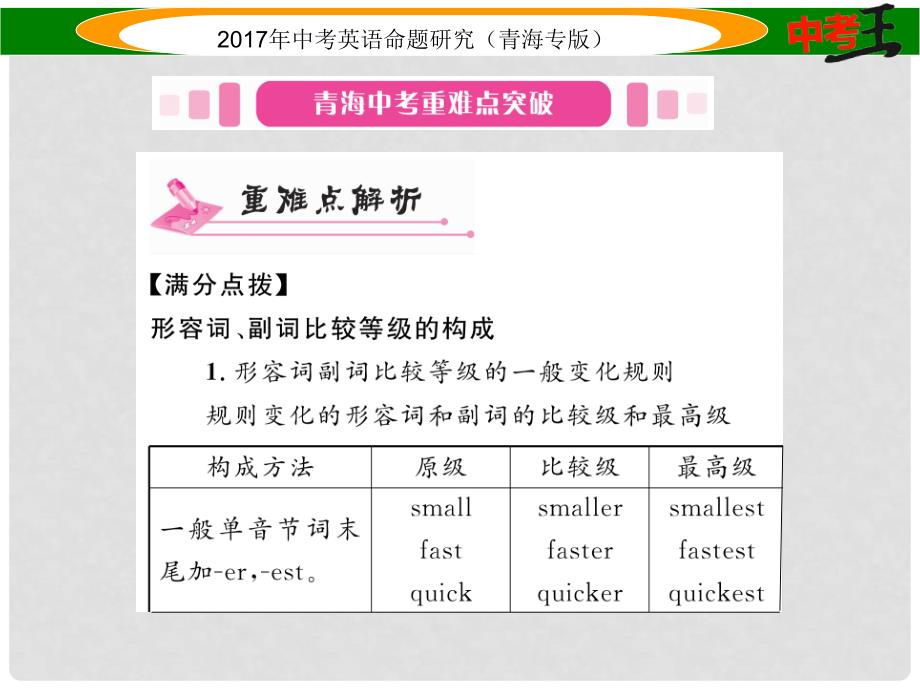 中考英语命题研究 第二部分 语法专题突破篇 专题七 形容词和副词 第二节 形容词和副词的比较等级（精讲）课件_第2页