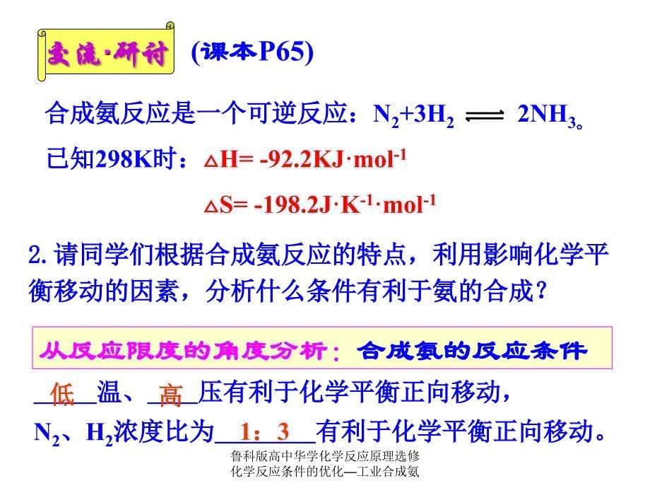 鲁科版高中华学化学反应原理选修化学反应条件的优化工业合成氨课件_第5页