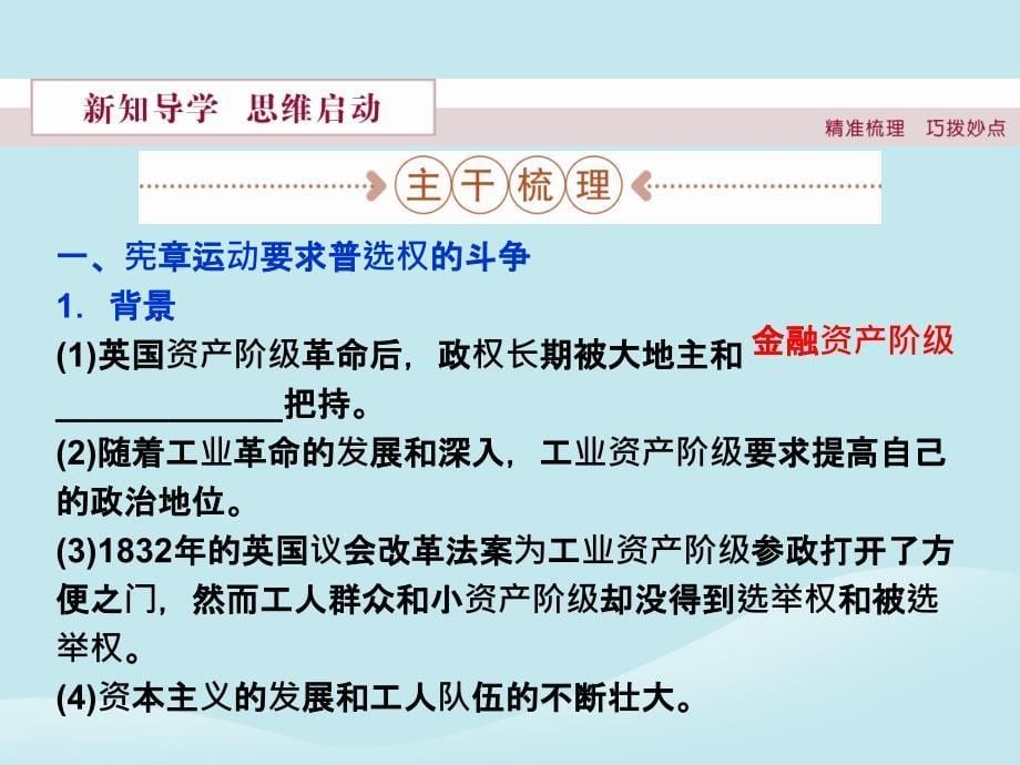 2018年高中历史 第七单元 无产阶级和人民群众争取民主的斗争 第1课 英国宪章运动课件 新人教版选修2_第5页