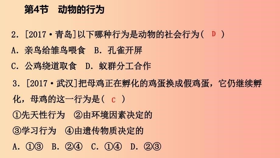 八年级科学上册第3章生命活动的调节3.4动物的行为练习课件新版浙教版.ppt_第5页