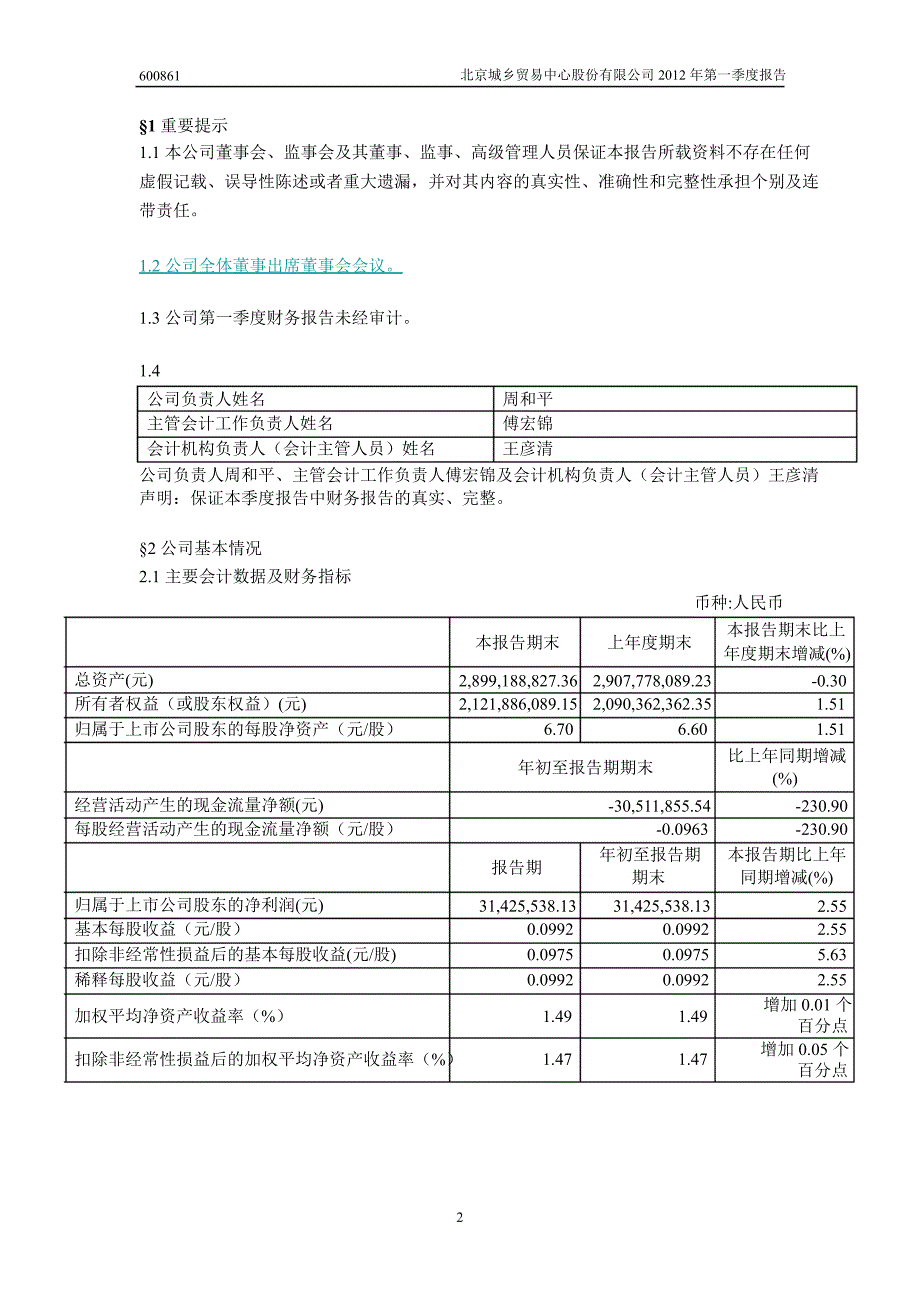 600861 北京城乡第一季度季报_第3页