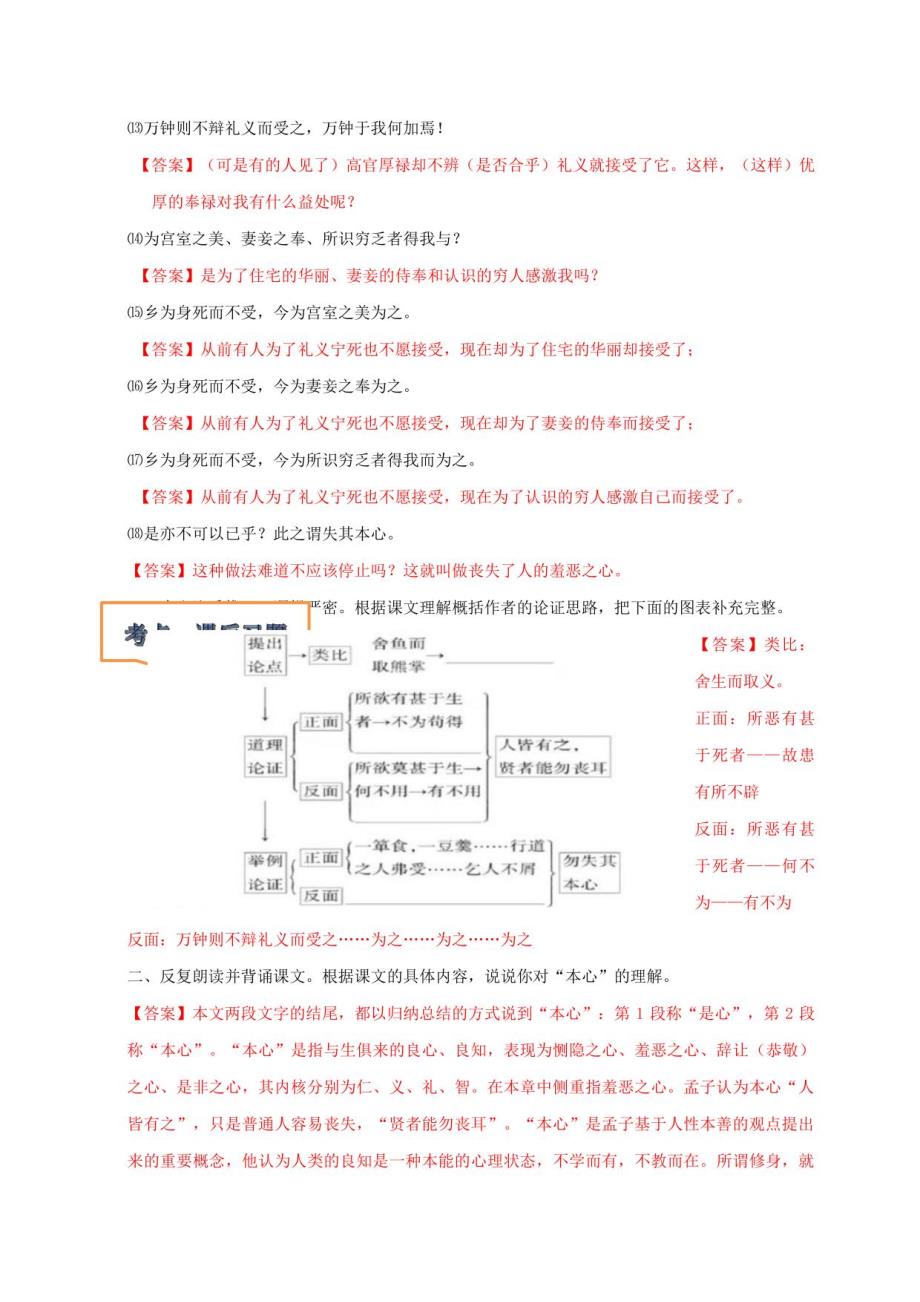 2023年中考语文一轮复习之课内文言文考点清查18《鱼我所欲也》文学常识+重点注释+重点译句+课后问题+中考预测(含详解)_第3页