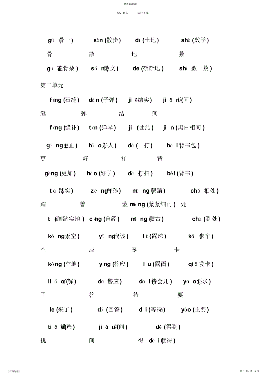 2022年小学人教版语文二年级下册语文各单元知识点归纳和总结_第2页