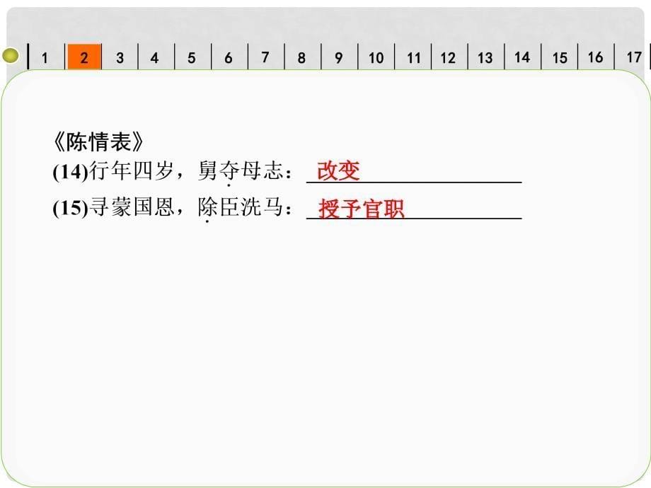 高考语文一轮复习 教材文言文考点化复习课件 新人教版必修5_第5页