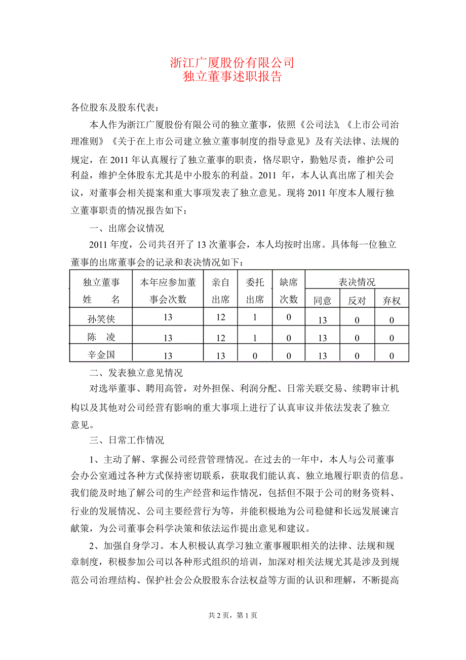 600052 浙江广厦独立董事述职报告_第1页