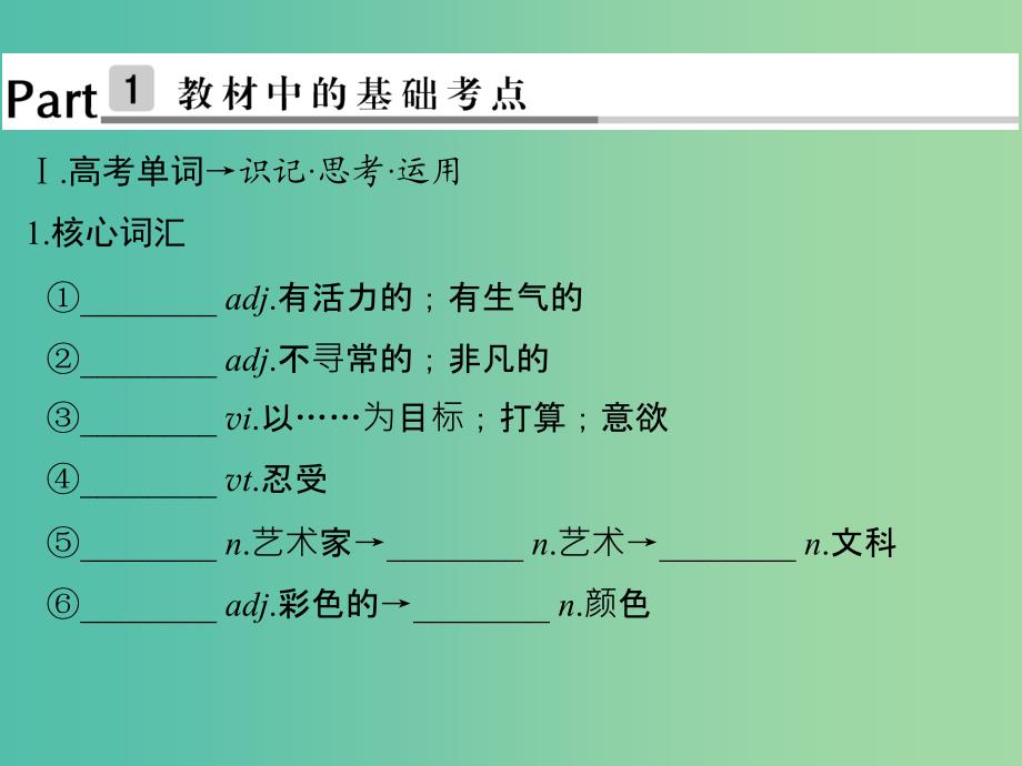 高考英语大一轮复习第1部分基础知识考点Module4FineArtsWesternChineseandPopArts课件外研版.ppt_第2页