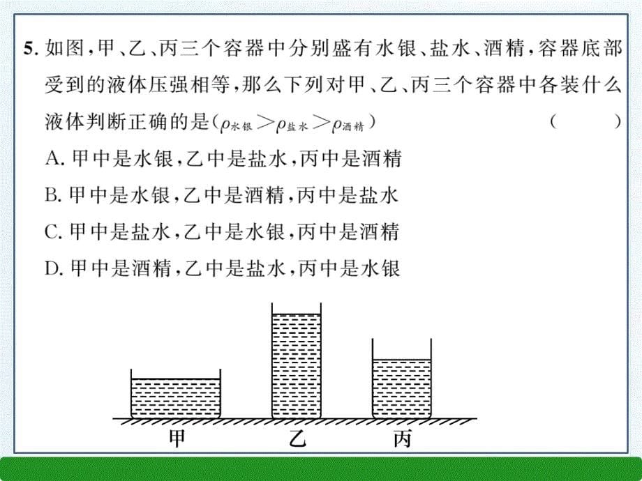 八年级下册物理第9章第九章达标测试题(人教版含答案)最新版_第5页