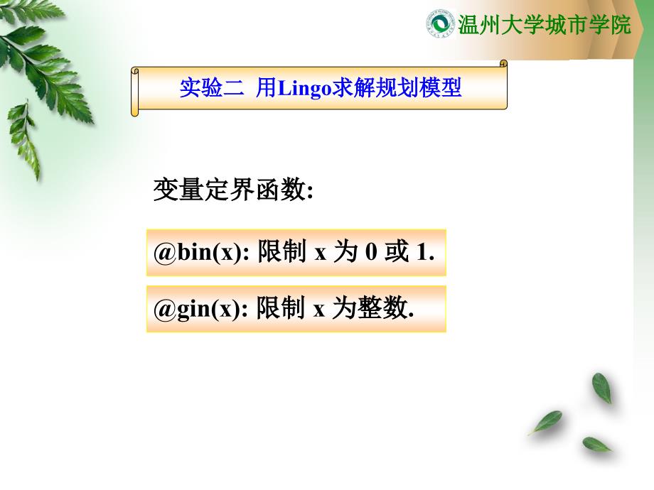 用Lingo求解整数规划模型PPT精选文档_第1页