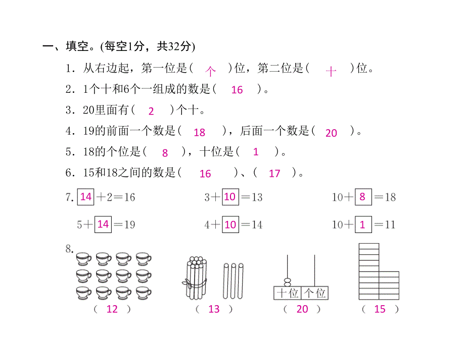 一年级上册数学习题课件－第六～七单元月考卷｜人教新课标 (共11张PPT)_第2页